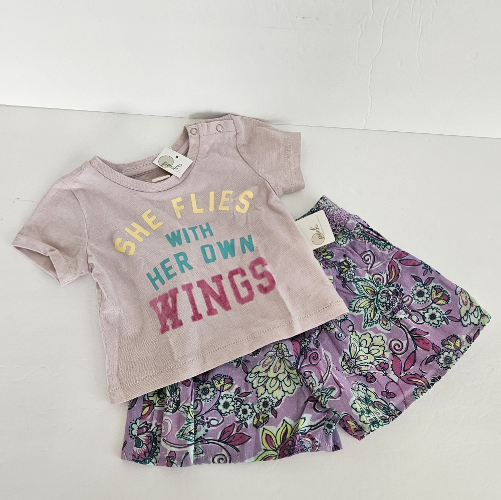 NWT Peek Tshirt and Shorts Set Floral Shorts Outfits Baby‎ Kids size 3-6 months